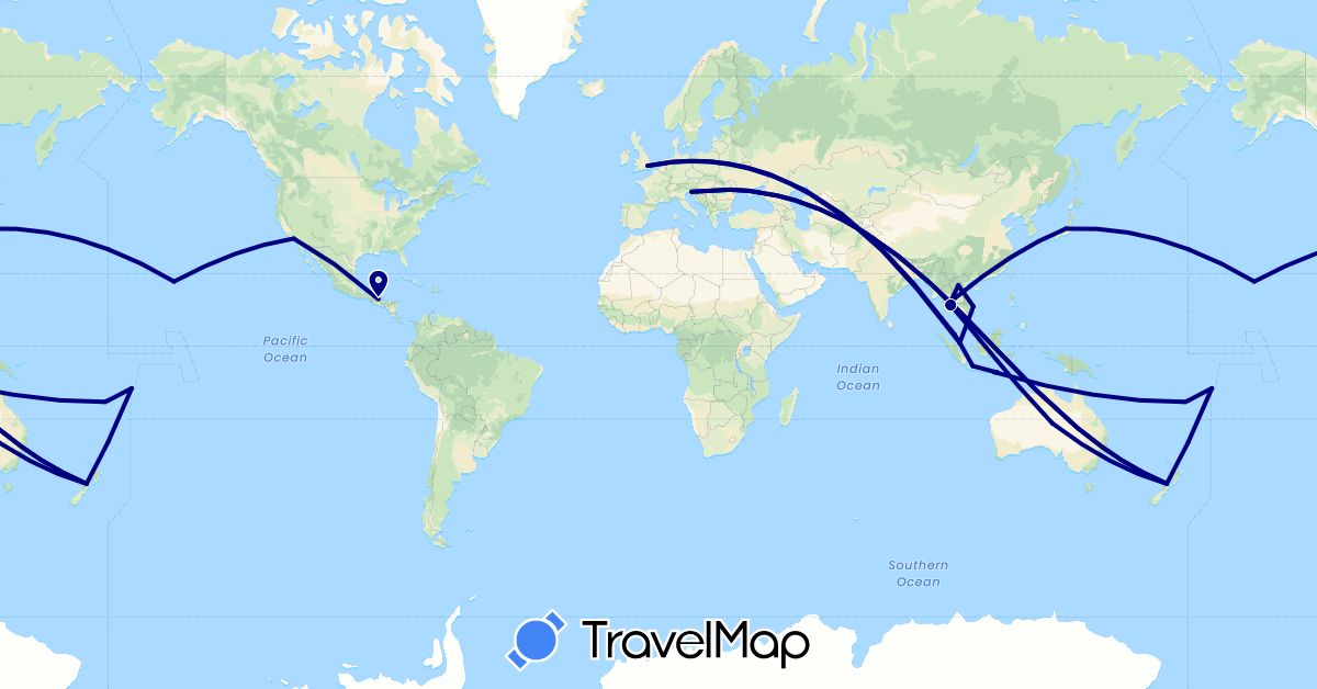 TravelMap itinerary: driving in Australia, Fiji, United Kingdom, Guatemala, Indonesia, Japan, Laos, Malaysia, New Zealand, Singapore, Slovenia, Thailand, United States, Vietnam, Samoa (Asia, Europe, North America, Oceania)